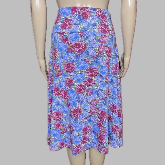 Lovely Lularoe Azure Rose Print Wide Band Circle Skirt Size Large - Picture 4 of 5